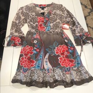 Brown & Floral Western Dress M